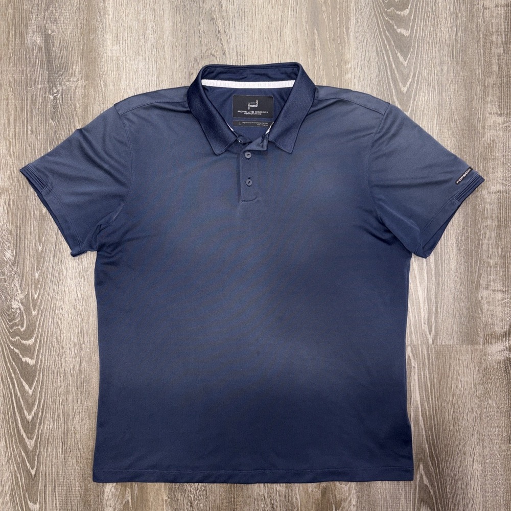 Porsche Design Performance Polo Navy Blue Shirt Mens Large Short Sleeve Official